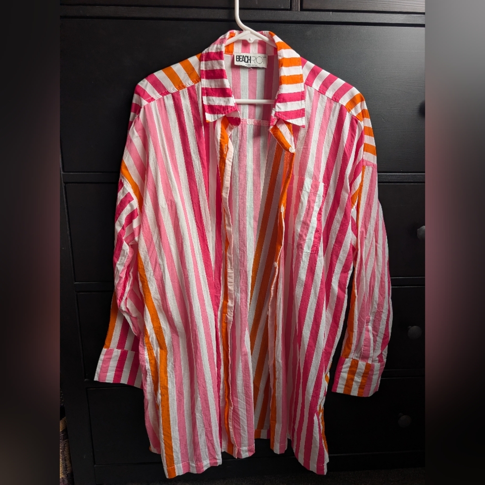 Beach Riot Pink and Orange Striped Swim Coverup